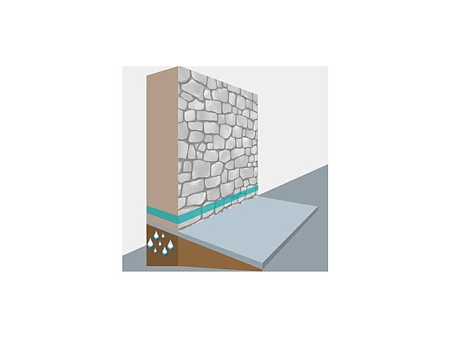 Schéma en coupe de l'arase d'étanchéité dans un mur en pierre
